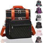 Expandable Insulated Cute Lunch Box for Women, Large Lunch Bag Tote Double Deck Leakproof Cooler Lunch Bag with Shoulder Strap for Adults Work Office Outdoor Picnic Beach, (Black, 16L) GLENKEY