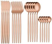 M.T. BROTHERS - Stainless Steel Flatware Set, Tableware Cutlery Set, Utensils for Kitchens, Dishwasher Safe(Fork 5+Knife 5+Salad Spoon 5+Tea Spoon 5) (Rose Gold Hotel Spoon, 20)