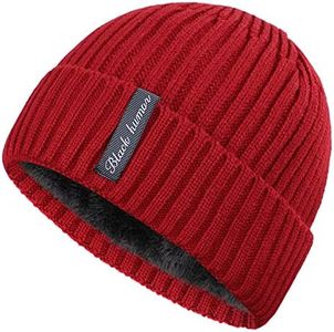 svlftecon Men's Women's Winter Beanie Hat Warm Knit Hat Thick Fleece Lined Winter Cap, C07 Red, Medium