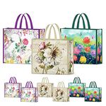 NymphFable 6 Pack Grocery Bags Reusable Peony Colorful Flowers Butterflies Shopping Bags Washable Foldable Large Tote Bag