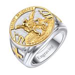 FaithHeart Personalized Engraving Saints Ring for Children Classic Religious Jewellery Saint Michael Protect Us Signet Ring Stainless Steel Name Custom Rings Protective Gift for Valentines Day