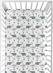 Sweet Jojo Designs Bear Mountain Boy Jersey Stretch Knit Baby Fitted Crib Sheet for Soft Toddler Bed Nursery - Slate Blue and Black Woodland Forest Animal