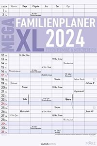 The Mega Family Planner XL 2024 with 8 Columns - Family Timer 33 x 49.5 cm - Offset Paper - with Holiday Dates - Wall Planner - Alpha Edition