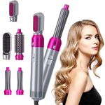 JAY VEER SALES Hot Air Brush For 5 In 1 Hot Air Styler Hair Dryer Comb Multifunctional Styling Fast Heating Crimper Wand Curler In All Hair Type,Negative Ion Comb For Straightening, 1000Watt (Pink)