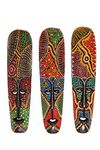 Classical Youth HAND-PAINTED Afro-Egyptian Style Wall Hanging/Mounted EMBROIDERED WOODEN MASK -for Home/Office/Cafés Interior Décor (Multicolor, Pack of 3, 50 cms each)