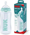 NUK First Choice+ Anti Colic Professional Baby Bottle | 0-6 Months | Temperature Control | 300 ml | BPA-Free | Silicone Teat | Blue