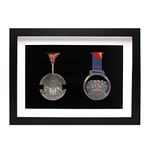 Wooden Medal Display Shadow Box Frame - 2 Medals Display Case for Runners, Marathon, Soccer, Football, Gymnastics & All Sports, Military Medals Pins Patches Badge Award Insignia (Black, A4)