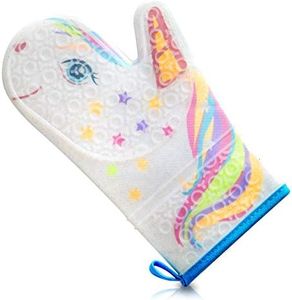 Gears Out Glitter Magic Unicorn Silicone Oven Mitt - Funny Oven Mitts - Heat Resistant Kitchen Glove, Soft Silicone, Quilted Fabric Lining