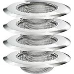 Kitchen Sink Strainer, Stainless Steel Sink Strainer for Most Kitchen Sink Drain Basket, Large Wide Rim 4.5" Diameter (4 Pack)