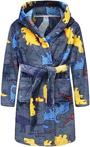 BAOPTEIL Kids Hooded Bathrobe Girls Plush Hooded Flannel Robe Boys Soft Bathrobe Sleepwear（Dinosaur，5-6 Years）