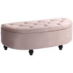 HOMCOM Semi-Circle Bed End Bench Ottoman with Storage Tufted Upholstered Accent Seat Footrest Stool with Rubberwood Legs for Bedroom & Entryway, Pink