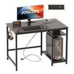 JOISCOPE Computer Desk with USB & Type-C Outlet, Small Home Office Desk with 2-Tier Storage Shelves, Modern Gaming Desktop Workstation, 40 inches, Black