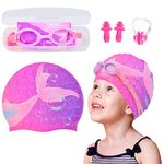 AuSletie Kids Swim Caps for Girls, Silicone Waterproof Swimming Cap for Kids, Durable Comfortable Swimming Caps for Girls, Fit for Long and Short Hair