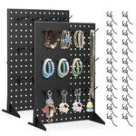 2 Pack Peg Board Display Stand For Vendors With 24 Hooks,Metal Tabletop Pegboard Display Stand For Craft Shows 17" X 13",Keychain Earring Jewelry Retail Display Racks,Peg Board Organizer Black