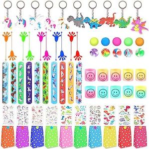 Mezzar Cadeau Anniversaire Enfants Invites, 70 Pcs Assortiment de Jouets Dinosaures pour Fête, Paquets Cadeaux avec Jouets Pinata, Balles Rebondissantes, kit de Bracelets Slap