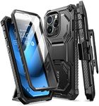 i-Blason Armorbox Designed for iPhone 14 Pro Case 6.1 inch (2022 Release) with Kickstand & Belt Clip Holster, Full Body Protective Bumper Case with Built-in Screen Protector (Black)