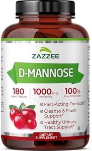 Zazzee D-Mannose, 1000 mg per Serving, 180 Vegan Capsules, 3 Month Supply, Potent & Fast-Acting, Certified Kosher, 100% Pure, All-Natural Urinary Tract Health UTI Support, 100% Vegetarian, Non-GMO