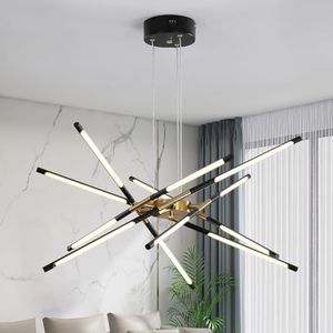 minifair Sputnik Modern Chandeliers, LED Ceiling Light, Black and Gold Chandelier, Integrated Hanging Lamps New Art Hanging Lamps for Dining Room, Kitchen, Bedroom, Living Room (12 Heads) (Dimmable)