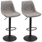 HOMCOM Adjustable Bar Stools Set of 2 Counter Height Barstools Dining Chairs 360° Swivel with Footrest for Home Pub, Grey