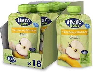 Hero Baby - Bolsitas de Fruta con Manzana y Plátano, Sin Conservantes ni Colorantes, Aceite de Palma, Gluten, ni Azúcares Añadidos, Para Bebés A Partir de los 4 Meses - Pack de 18 x 100 g