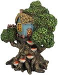 Ebros Whimsical Forest Ent Greenman Cottage Blue Nook Tree House Statue with Mushroom Conk Steps 6.5" High As Fairy Garden Treehouse Accessory Decor for Home Collectible Figurine