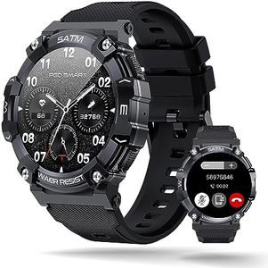 Goodatech 1.39" Military SmartWatch for Men Women with Phone Call,5ATM IP68 Waterproof, Fitness Tracker for Android iOS Phones, Calorie Pedometer (Black)