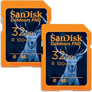 SanDisk 32GB 2-Pack Outdoors FHD SDHC UHS-I Memory Card (2x32GB)- Up to 100MB/s, C10, Trail Camera SD Card - SDSDUNR-032G-GN6V2