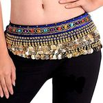 FancyDressWale Belly Dance Hip Scarf Waist Belt with Gold Coins for Women and Girls (Premium Blue)