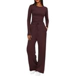 Skims Dupe Active Wear Women Womens Loungewear Womens Two Piece Full Set Tracksuit Womens Work Sets Ladies Loungewear Sets UK Long Sleve Top Wide Leg Pant Set Women's 2 Piece Outfits Set