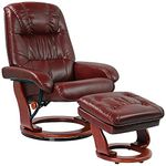 Kyle Ruby Red Swivel Faux Leather with Ottoman Recliner Chair Modern Armchair Ergonomic Push Manual Reclining Footrest Upholstered for Bedroom Living Room Reading Home Relax Office - BenchMaster