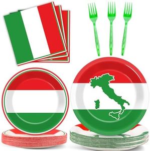100 Pcs Italian Flag Plates and Napkins Party Supplies Italy Flag Party Tableware Set Italian Flag Red White and Green Party Decors Favors for Italy Family Gathering Kitchen Dining Serves 25 Guests…
