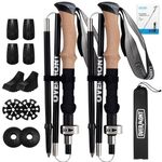 Overmont Walking Poles - 2pcs Collapsible Ultralight Aluminum Walking Sticks for Women Men Seniors with EVA Cork Handle,Trekking Poles Foldable, For Hiking, Camping, Mountaining, Backpacking Black