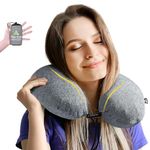 HIKENTURE Neck Pillow for Travel-Inflatable Travel Pillow with Removable Cover-Portable Adjustable Airplane Pillow for Plane-Comfortable Ergonomic Flight Pillow-Fully Inflated in 3 Breaths(Grey)