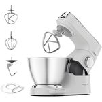 Kenwood Titanium Chef Baker, Kitchen Machine with K-Whisk, Stand Mixer with Kneading Hook, Whisk and 5L Bowl, KVC65.001WH, Power 1400W, White