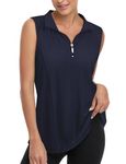 Viracy Women's Zip Up Golf Workout Tank Tops Sleeveless Quick Dry Athletic Polo Shirts, B-navy Blue, X-Large