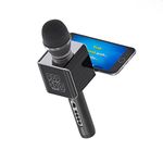 Tzumi PopSolo Rechargeable Wireless Bluetooth Microphone Speaker Retractable Smartphone Holder for Most Karaoke-Apps (Black)