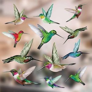 12-Pack Hummingbird Window Clings - Lifelike, Colourful Window Decals to Prevent Bird Strikes -Double-Sided for Bird Window Strike Prevention - Stop Birds from Hitting Windows