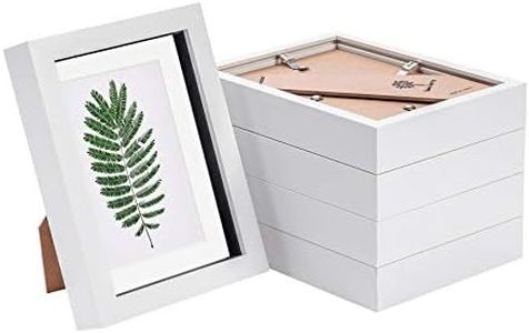 Nicola Spring 5 Piece 5 x 7" 3D Shadow Box Photo Frame Set - Craft Display Picture Frame with 4 x 6" Mount - Glass Aperture - White/White