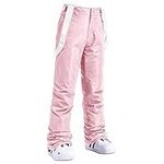 LUCKME Women's Ski Pants,Waterproof Snow Trousers Essential Insulated Bib Overalls Solid Color One-Piece Suspenders Trousers Adjustable Back Strap Snowsuit for Outdoor Sports Pink