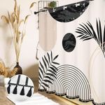 Boho Mid Century Black and White Shower Curtain Sets with Tassel Pendants Arch Sun Modern Minimalistic Leaves Bathroom Curtains Waterproof Ployester 12 Hooks Home Decorations 72"X72"