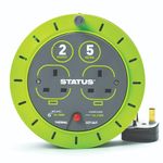 STATUS 2 Socket Cable Reel, 5m Green Extension Lead, 13A with Thermal Cut Out, Heavy Duty Outdoor Extension Lead, S5M13ACR3