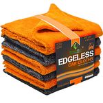 Towelogy® 520gsm Professional Microfibre Edgeless Car Cloths QUICK DRY for Auto/Moto Detailing Polishing Washing STREAK FREE & LINT FREE 40x40cm (Grey/Orange, Pack Of 4)