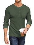 COOFANDY Mens Shirts Henley Shirts Long Sleeve Regular Fit Shirts for Men Basic Waffle Pullover with Pocket ArmyGreen S