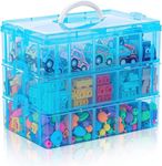 COOFANDY Plastic Jewelry Box with 30 Adjustable Compartments, 3 Layer Organizer Box with Handle for Art & Crafts Accessories, Beauty Supplies, Fuse Beads, Washi Tapes (blue)