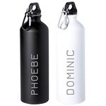 eBuyGB Personalised 800ml Aluminium Reusable BPA Free Matt Water Bottle with Carabiner Clip - Unisex Custom Name - Use for School, Gym, Outdoor, Yoga & Sports (White)