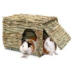 BWOGUE Large Grass House for Guinea Pigs,Hand Woven Straw Hut Foldable Small Animal Play Hideaway Bed with Double Openings Playhouse for Bunny Guinea Pig Chinchilla Ferret