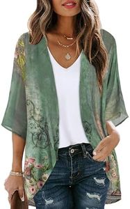Women's Floral Kimono Cardigan Cover Up Casual Tops,Army Green Floral,S