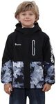 Boys' Waterproof skiing Jacket - Winter Fleece Lined Snowboarding Coat with Hood, Windproof Thermal Outer Shell for Kids Ice Black 11-12