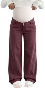 BLENCOT Maternity Jeans Over Belly Pregnancy Work Pants Red XL | Soft Breathable Cotton Elastic Full Panel High Rise Waistband Denim Pregnant Moms Casual Daily Office All Season Wear