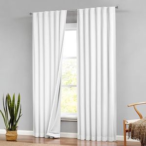 Central Park Backtab Full Blackout Curtain Panel Cotton Linen Blend Farmhouse Rustic Thermal Weave Energy Efficient Rod Pocket Window Treatment Drape for Bedroom with Blackout Liner, 50"x84"x2, White